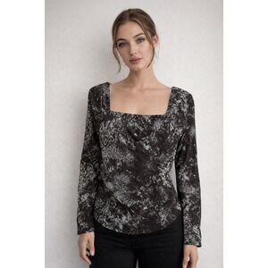 Open Edit Nordstrom Smocked Abstract Blouse Vacation Preppy Streetwear Edgy Chic